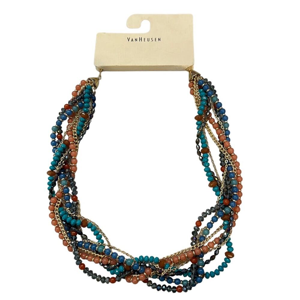 Van Heusen beaded boho crystal glass multistrand necklace summer vacation